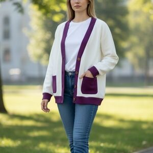 Stella Parker Sport White and Purple Trim Cardigan UPF Sun Protection NEW Womens